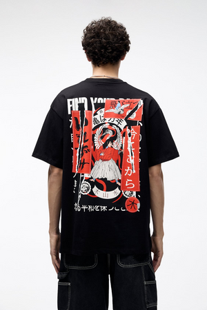 Men Black Samurai Graphic T-Shirt