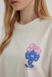 Woman White Oversize Fit Crew Neck Printed T-Shirt