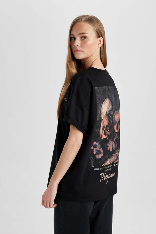 Woman Black PCezanne Licensed Crew Printed Oversize T-Shirt