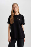 Woman Black PCezanne Licensed Crew Printed Oversize T-Shirt