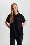 Woman Black PCezanne Licensed Crew Printed Oversize T-Shirt