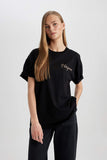 Woman Black PCezanne Licensed Crew Printed Oversize T-Shirt