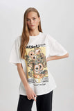 Women Oversize Fit Van Gogh Licensed Crew Neck Printed Short Sleeve T-Shirt