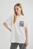 Woman Oversize Fit Crew Neck Printed Short Sleeve T-Shirt