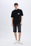 Men Black Comfort Fit Crew Neck Printed T-Shirt