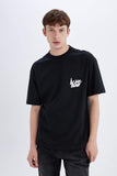 Men Black Comfort Fit Crew Neck Printed T-Shirt