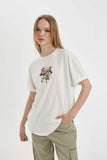 White Woman SpongeBob Oversize Fit Crew Neck Printed T-Shirt