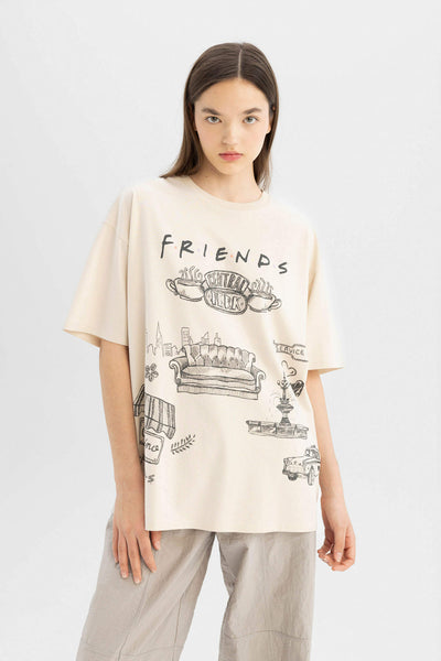 Woman Friends Oversize Fit Crew Neck Printed T-Shirt