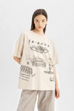 Woman Friends Oversize Fit Crew Neck Printed T-Shirt