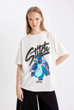 WOMEN White Lilo Stitch Oversize Fit T-Shirt