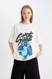 WOMEN White Lilo Stitch Oversize Fit T-Shirt